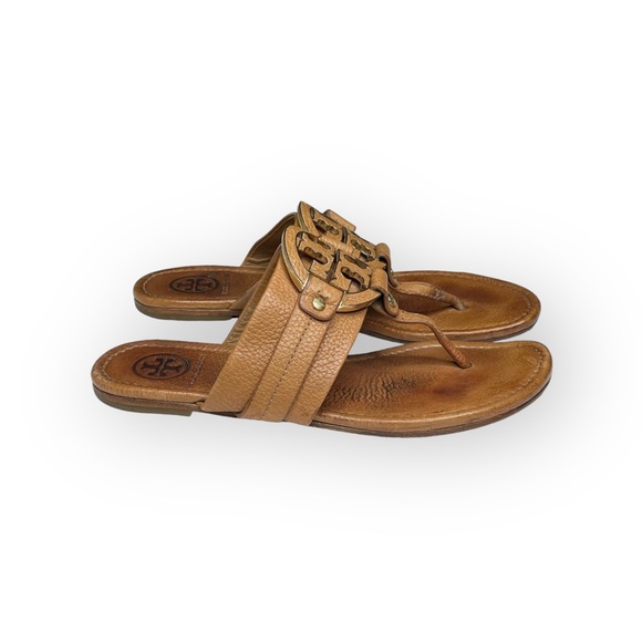 Tory Burch 𐮛 Amanda Double T Reva Thong Sandal 𐮛 Tan Leather 𐮛 Miller 𐮛 8.5 - Picture 4 of 17